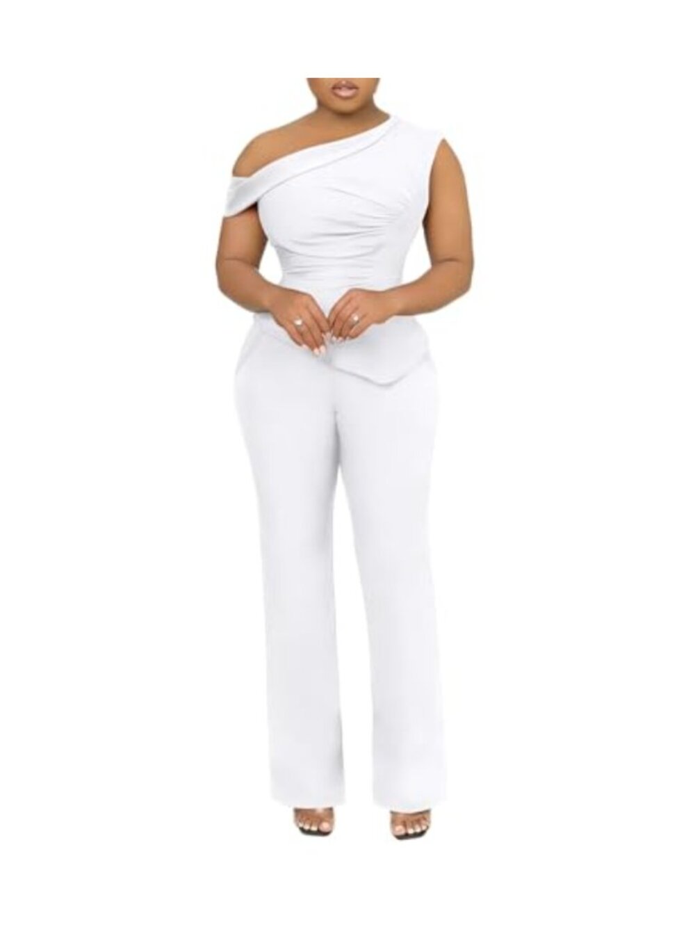 Aro Lora One Shoulder Ruched 2 Piece Pant Set Dressy Outfit